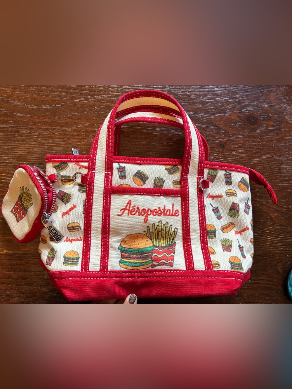 Aeropostale Canvas Mini Tote Bag Fast Food Graphic Crossbody Purse Coin Pouch